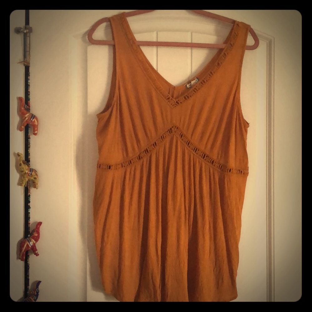 Mustard colored tank with lace cut out!!